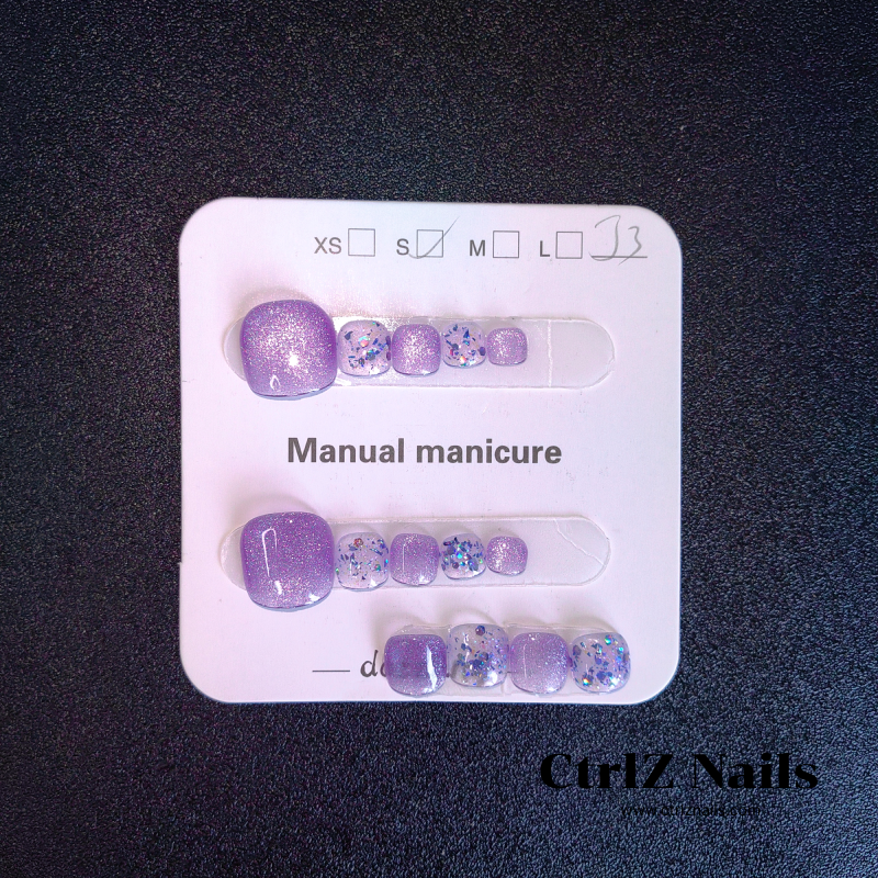 Handmade Press-On Toe Nails - "Purple Gold Cat Eye"
