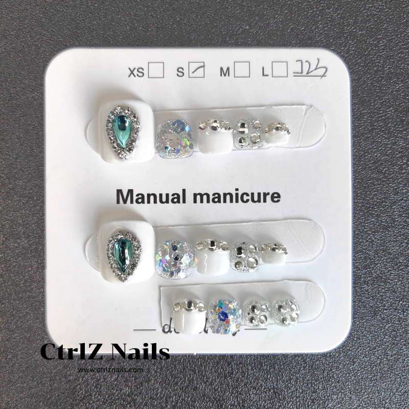 Handmade Press-On Toe Nails - "Blue Glitter Daydream"