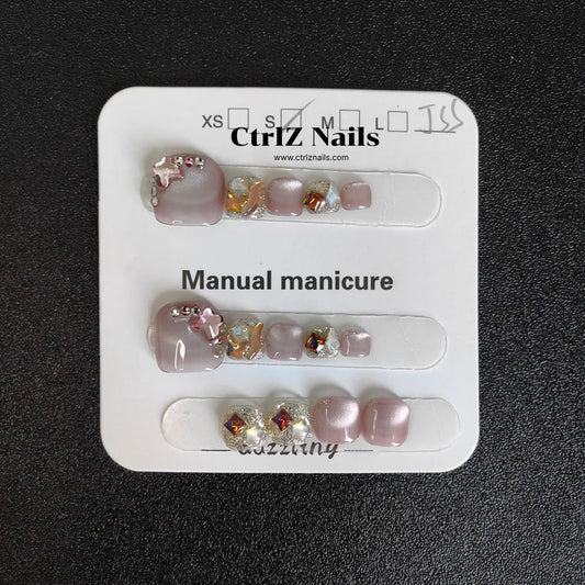 Handmade Press-On Toe Nails - "Crystal Butterfly"