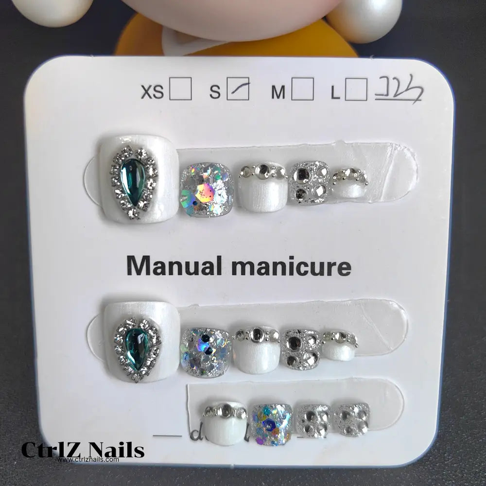 Handmade Press-On Toe Nails - "Blue Glitter Daydream"
