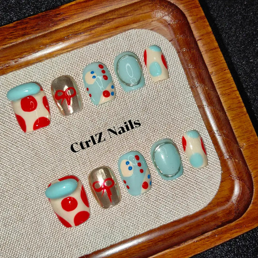 Handmade Polka Dots Press On Nails - Playful Designer Fake Nails Long Lasting