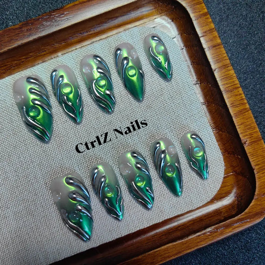 Mirror Chrome Press On Nails - Holographic Iridescent Mirage Design
