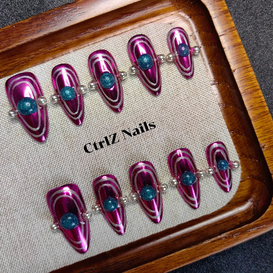Handmade |  Mirror Pink Press-On Nails