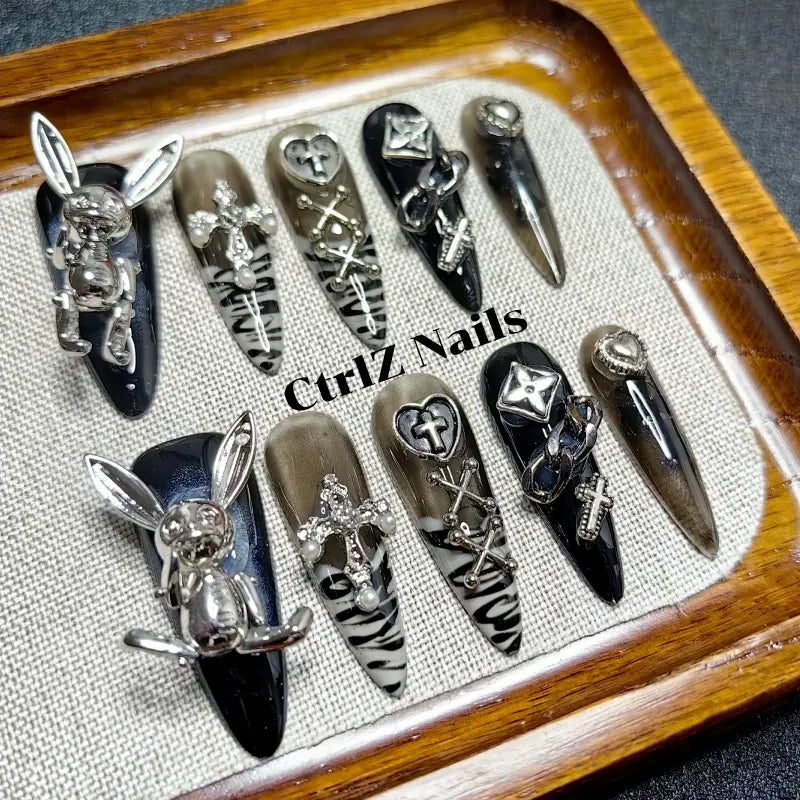 reusable salon-grade press-on nails sweet grunge bunny design
