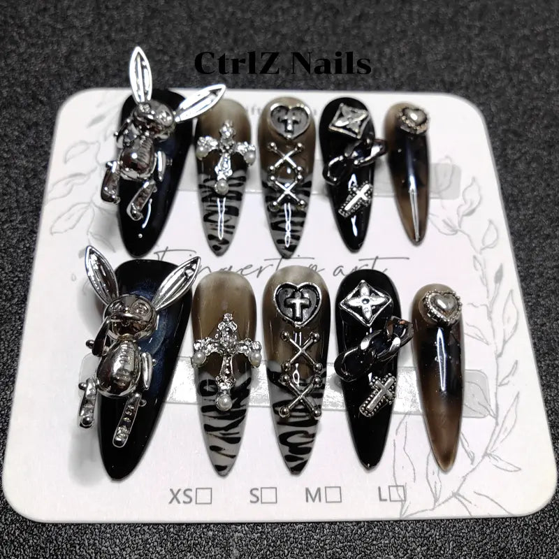 bold grunge bunny press-on nail set ideal for punk or gothic look