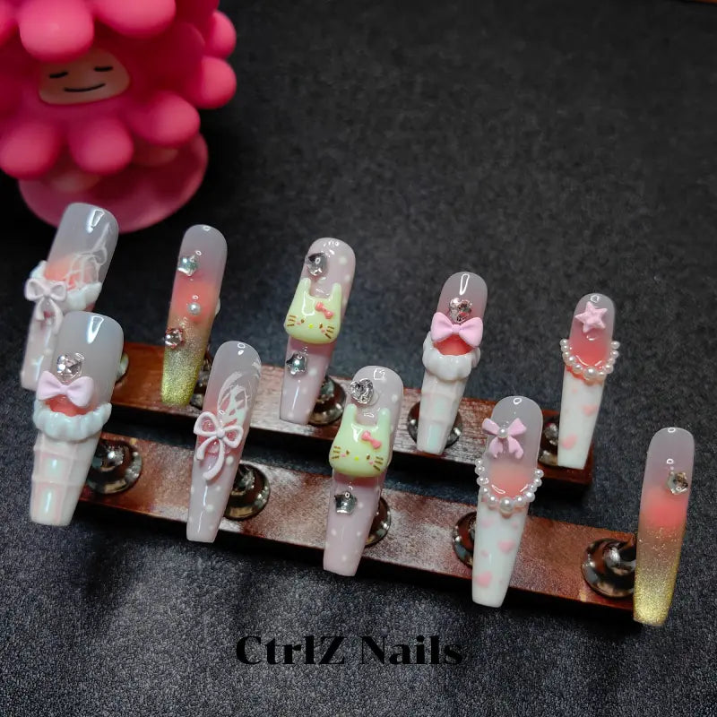 Handmade Sweetheart Kitty Press-On Nails