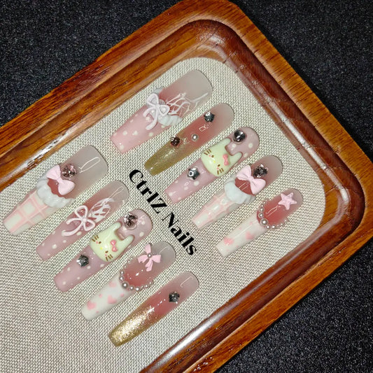 Handmade Sweetheart Kitty Press-On Nails