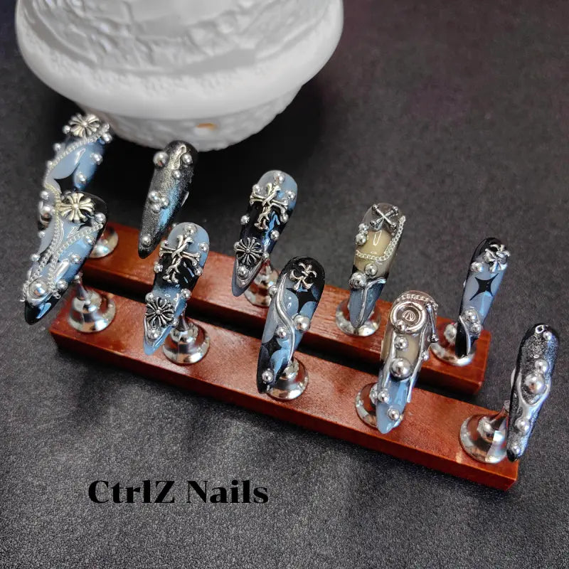 Handmade Cross & Studs Press-On Nails