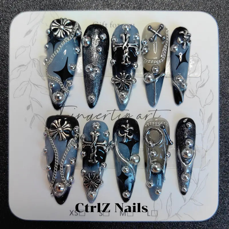 Handmade Cross & Studs Press-On Nails