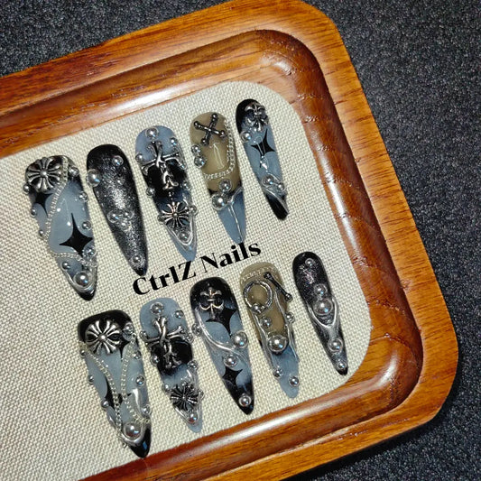 Handmade Cross & Studs Press-On Nails