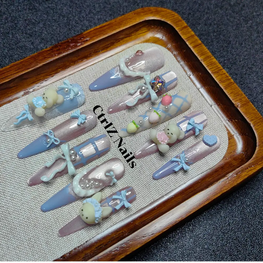 Handmade Teddy Pudding Press-On Nails