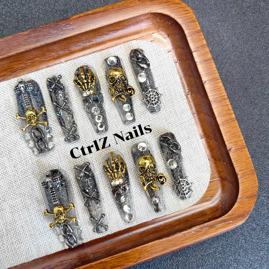 Handmade Punk Skull Press-On Nails