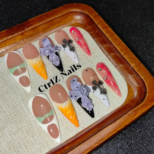 Handmade Carved Floral Press-On Nails