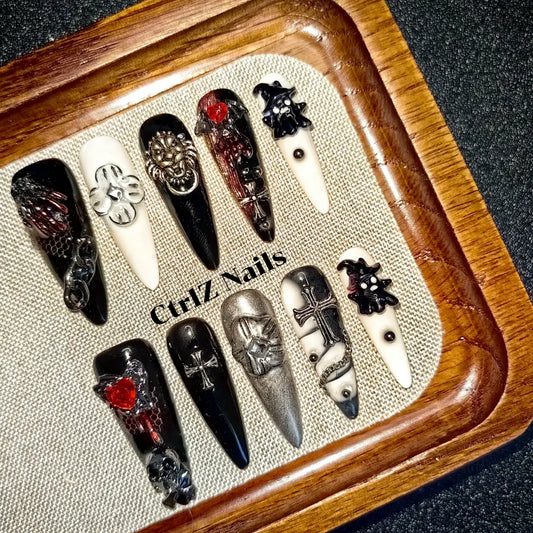 Handmade |  Eerie Skeleton & Phantom Press-On Nails