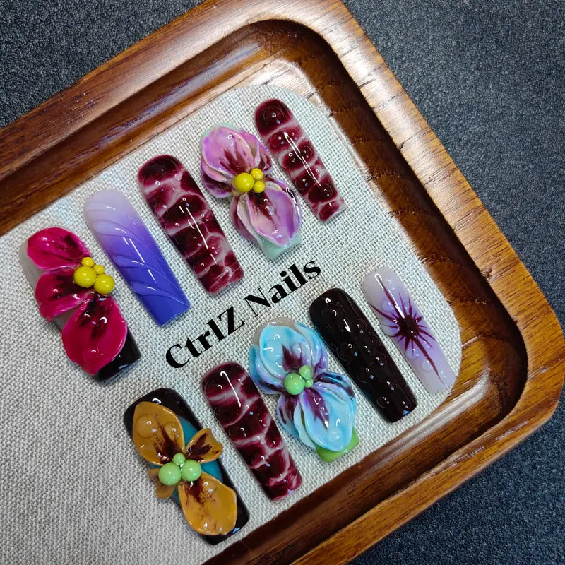 Handmade |  Luxe Marble & Floral Press-On Nails