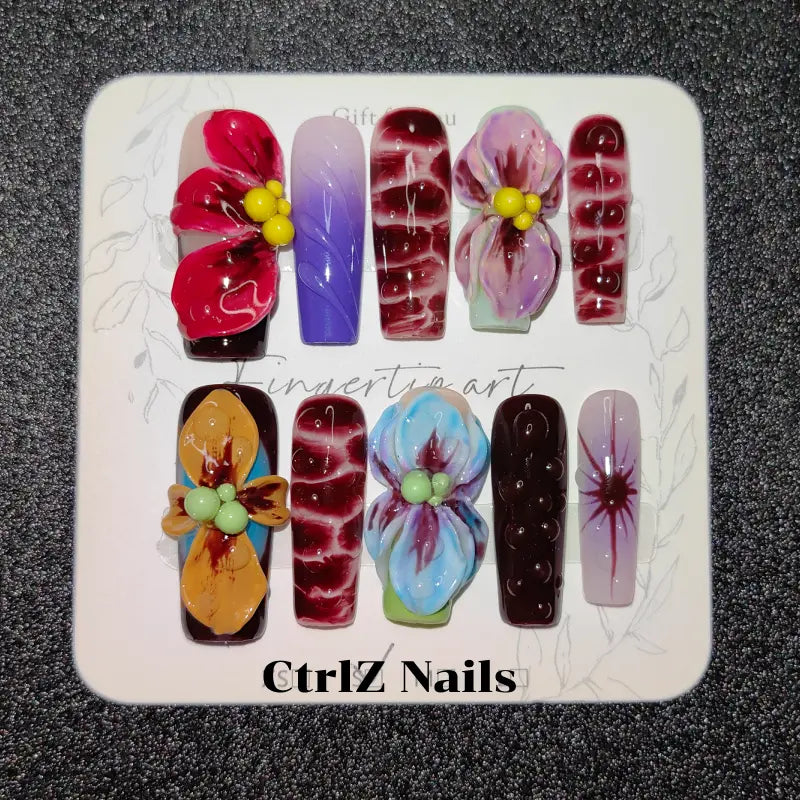 Handmade |  Luxe Marble & Floral Press-On Nails