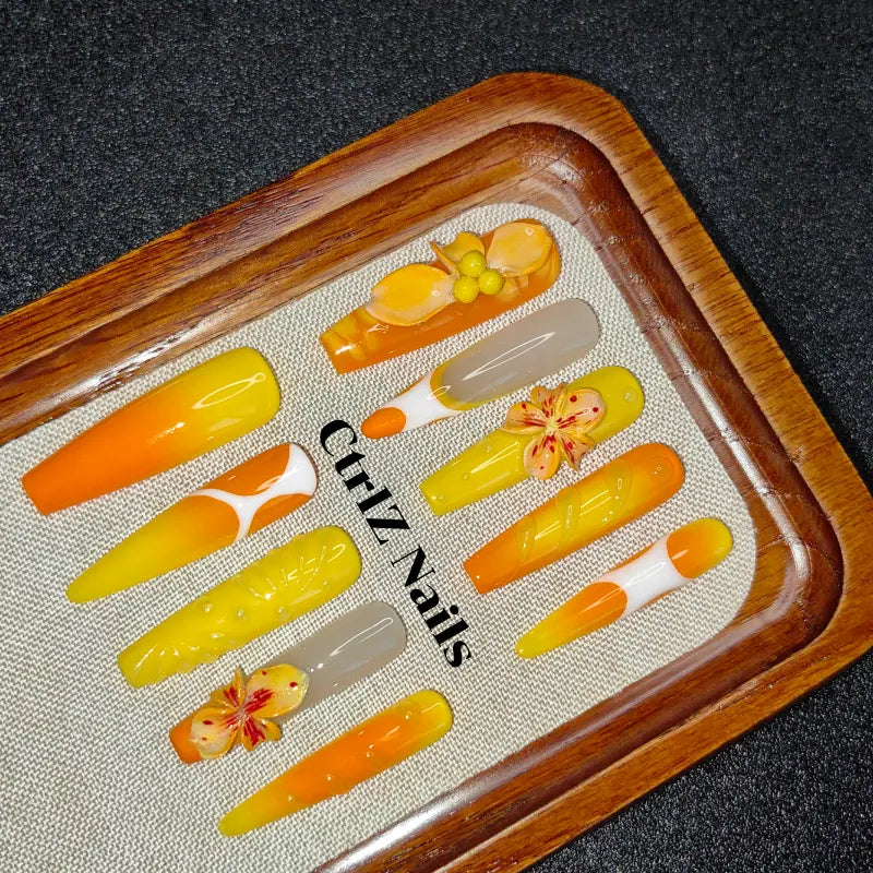 Handmade |  Peach Ombré 3D Floral Press-On Nails