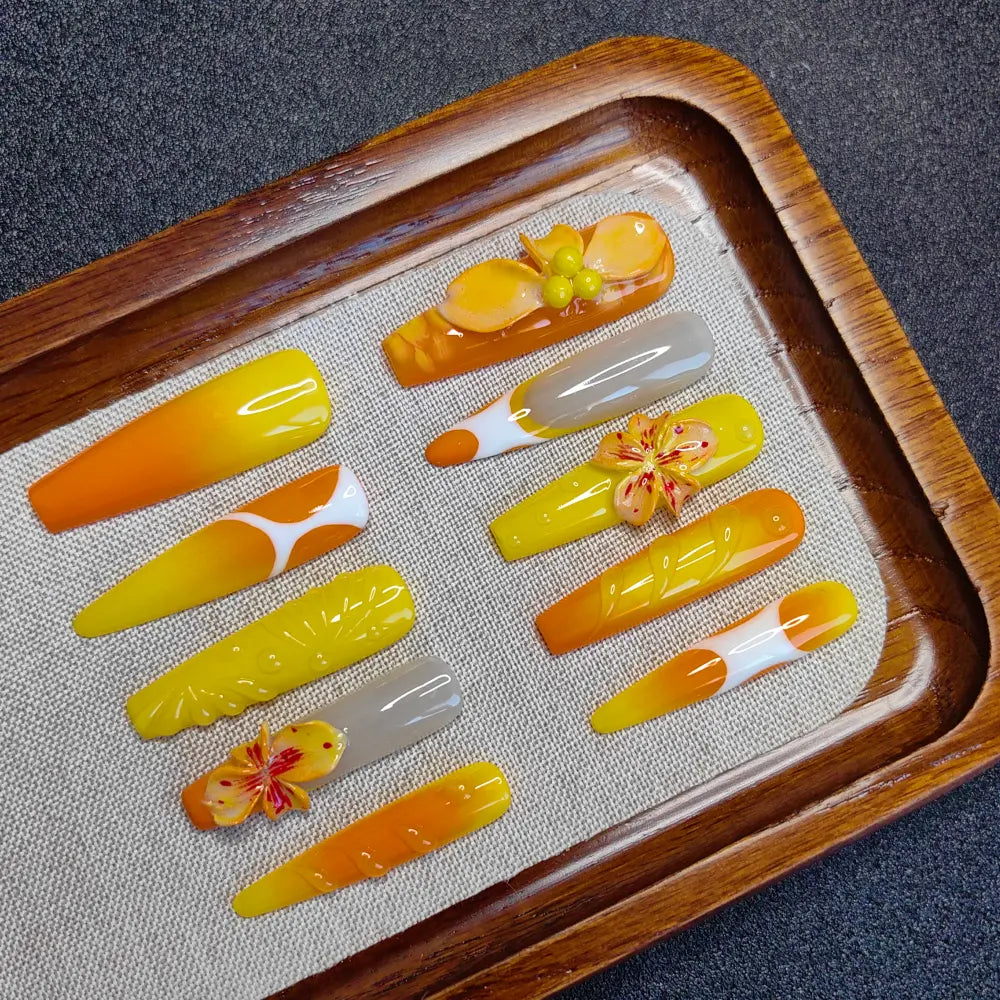 Handmade |  Peach Ombré 3D Floral Press-On Nails