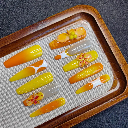 Handmade |  Peach Ombré 3D Floral Press-On Nails