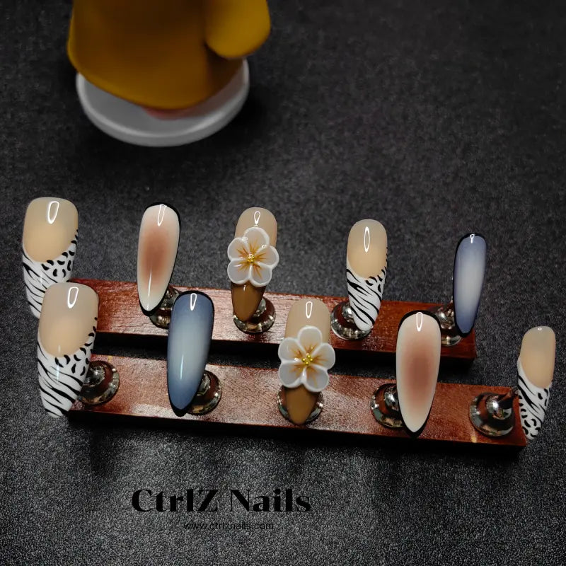 Handmade Press-On Nails: Chic 3D Carved Zebra Print