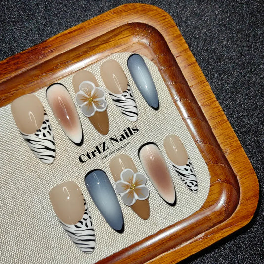 Handmade Press-On Nails: Chic 3D Carved Zebra Print