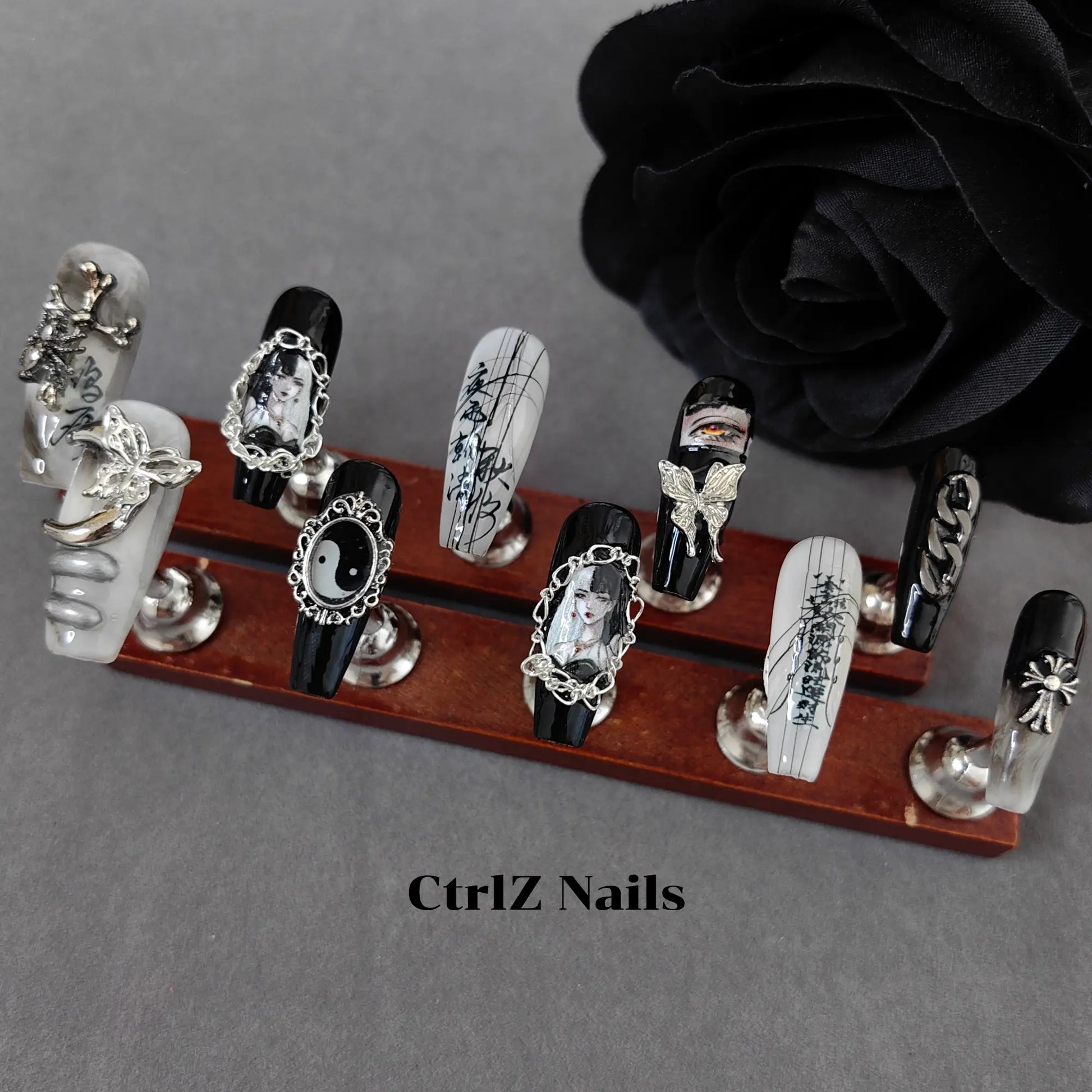 Edgy Handmade Long Coffin Press On Nails Gothic Comic Girl