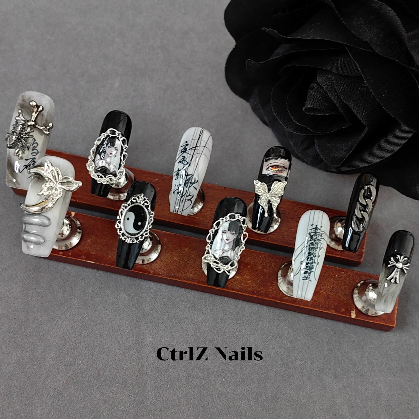 Dark Gothic Comic Girl Handmade Long Coffin Press On Nails