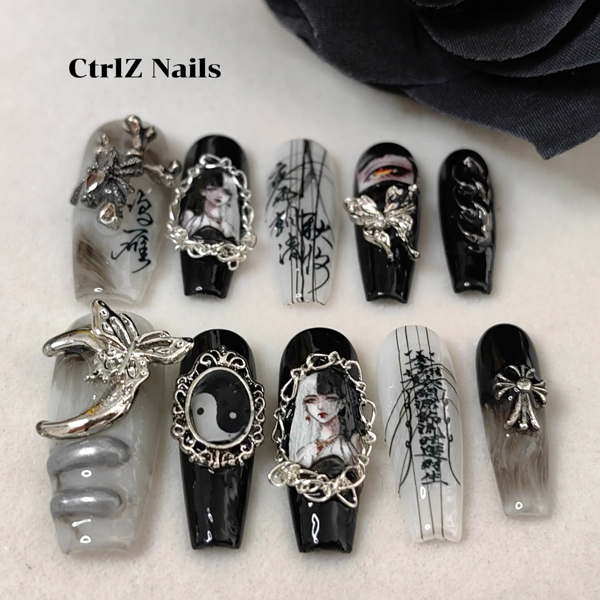 Fashion-Forward Gothic Comic Girl Long Coffin Press On Nails Handmade