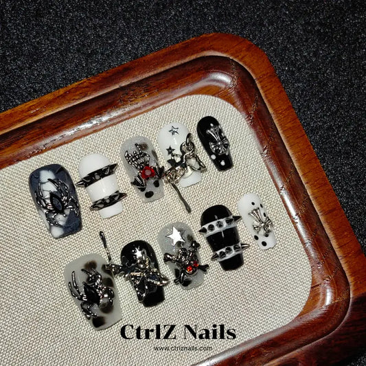 Punk Spider press on nails with detailed handmade spider accents