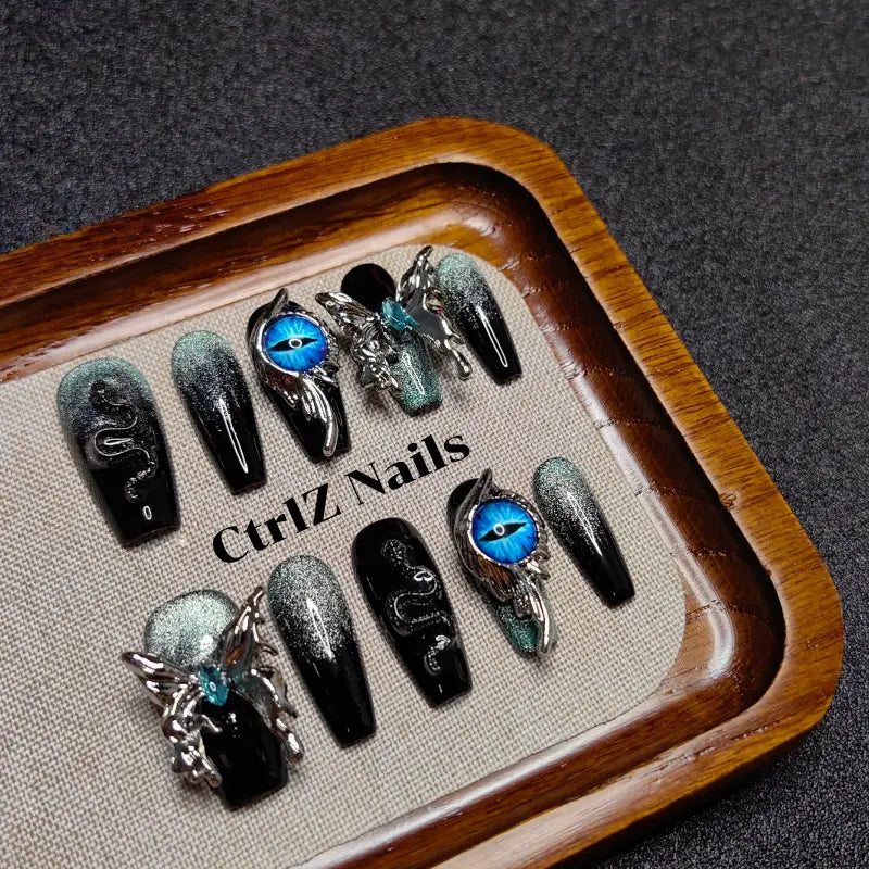 Handmade Ocean Deep Eyes Press-On Nails