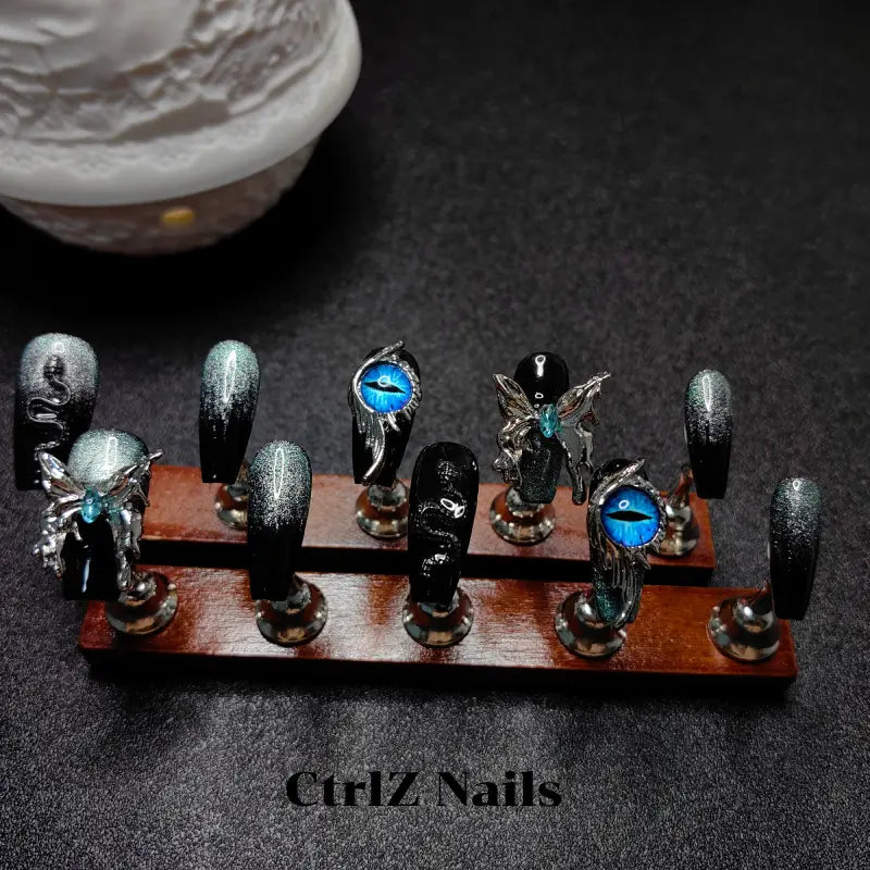 Handmade Ocean Deep Eyes Press-On Nails