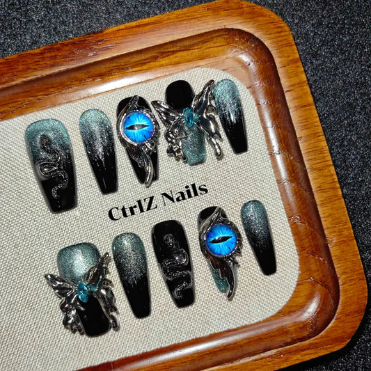Handmade Ocean Deep Eyes Press-On Nails