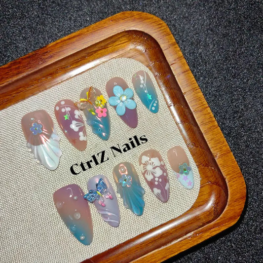 Butterfly Summer press on nails with elegant handmade butterfly details