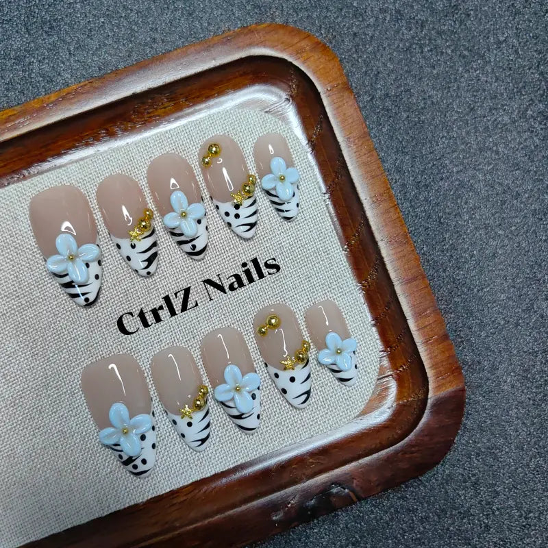 Handmade Zebra & Blooms Press-On Nails