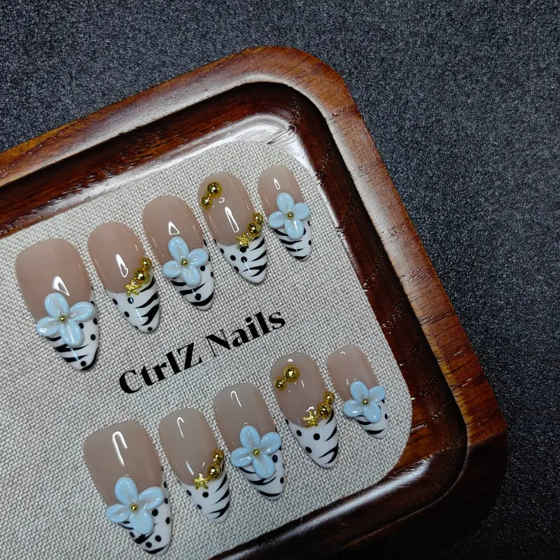 Handmade Zebra & Blooms Press-On Nails