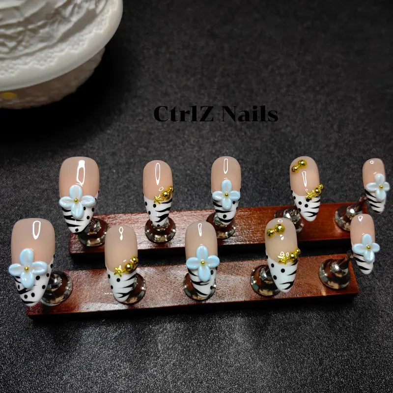 Handmade Zebra & Blooms Press-On Nails