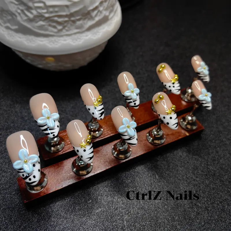Handmade Zebra & Blooms Press-On Nails