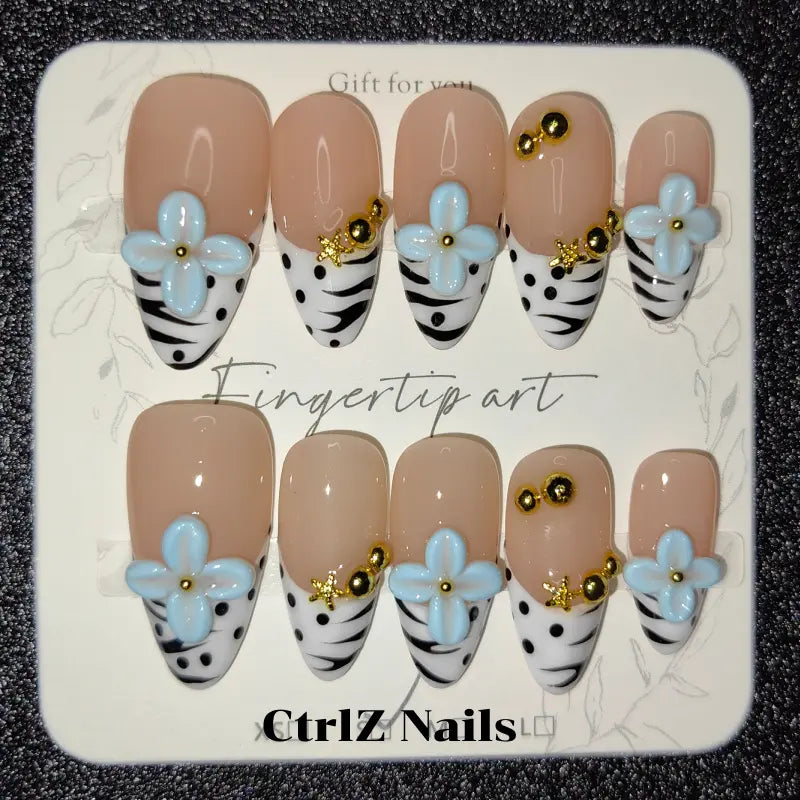 Handmade Zebra & Blooms Press-On Nails