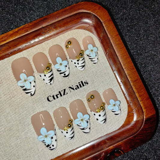 Handmade Zebra & Blooms Press-On Nails