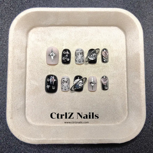 Baddie Planet Y2K press on nails with vibrant colorful accents