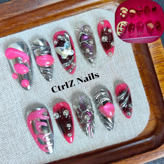 Glow in the Dark Press On Nails - Cute & Gothic Handmade Fake Nails Set